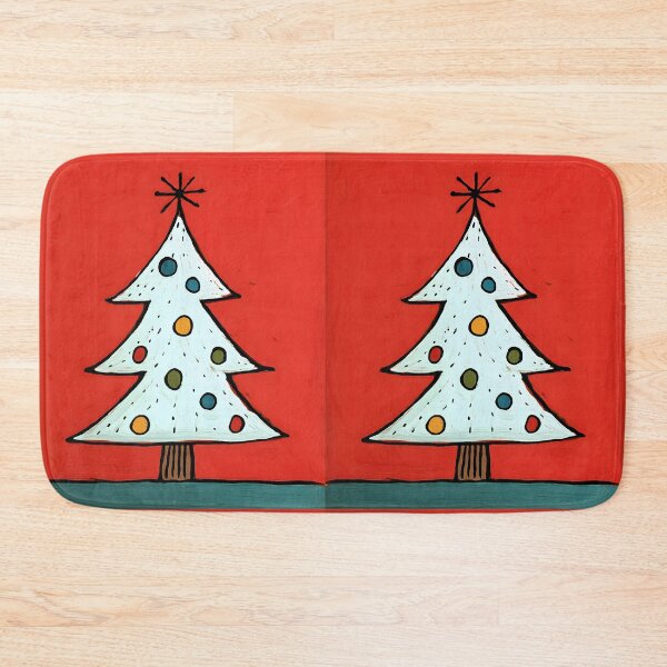 Item preview, Bold Stylized Christmas Tree with Multicolored Ornaments Simple Star and Festive Red Background designed and sold by OlfactoART Studio.