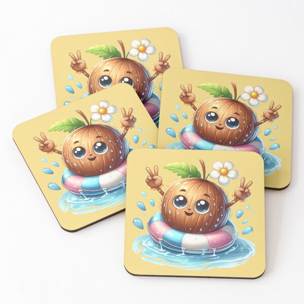 Item preview, Cute Coconut Floating in Swim Ring – Tropical Summer Kawaii Design designed and sold by TheRamesCo.