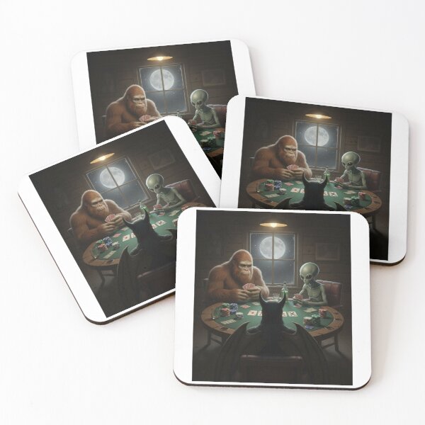 Item preview, Bigfoot Alien Mothman Playing Poker spooky Halloween Poker Night designed and sold by LuxeGraphix.