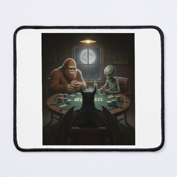 Item preview, Bigfoot Alien Mothman Playing Poker spooky Halloween Poker Night designed and sold by LuxeGraphix.