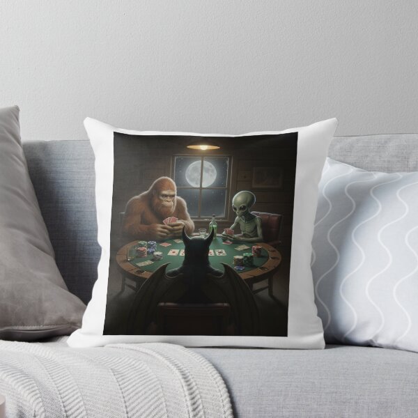 Item preview, Bigfoot Alien Mothman Playing Poker spooky Halloween Poker Night designed and sold by LuxeGraphix.
