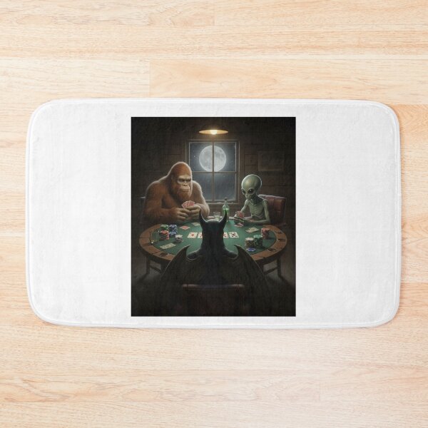 Item preview, Bigfoot Alien Mothman Playing Poker spooky Halloween Poker Night designed and sold by LuxeGraphix.