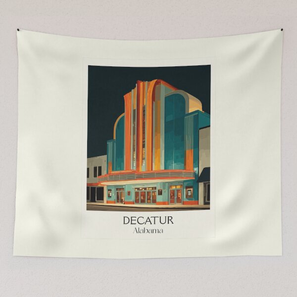 Item preview, Decatur Alabama Art Deco Theater Art Print designed and sold by TuncGK.