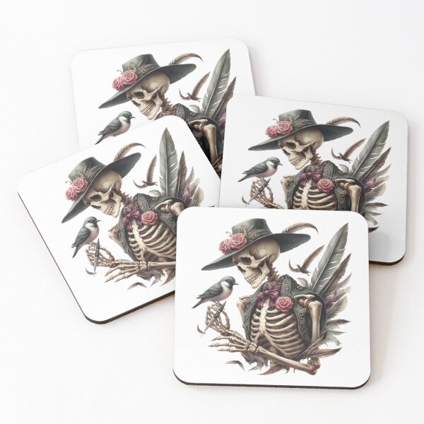 Item preview, Creepy skeleton wearing a hat and holding a bird designed and sold by JonysCreativeDesigns.