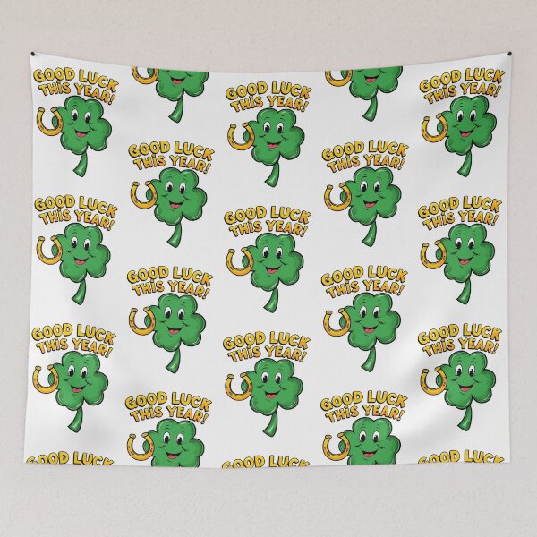 Item preview, Smiling lucky clover with golden horseshoe designed and sold by StormArte.