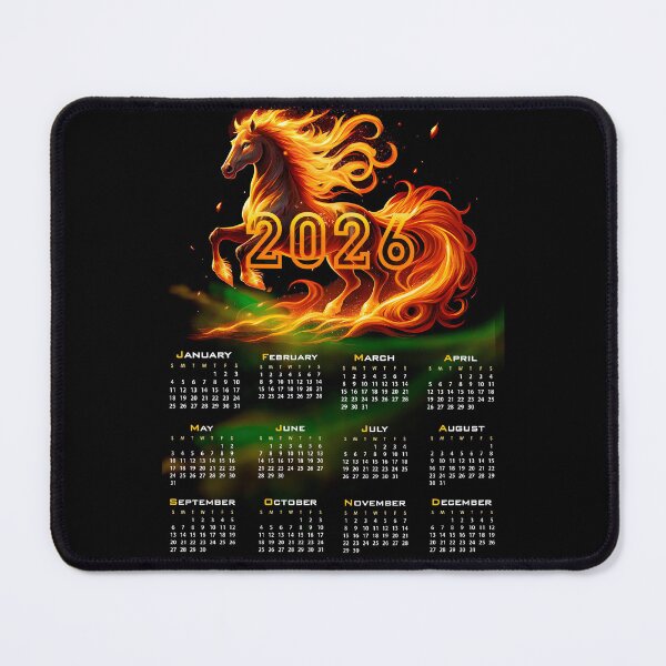 Item preview, 2026 calendar Year of the Fire Horse, fiery horse, Happy New Year! fire on black background designed and sold by orthodox-icon.