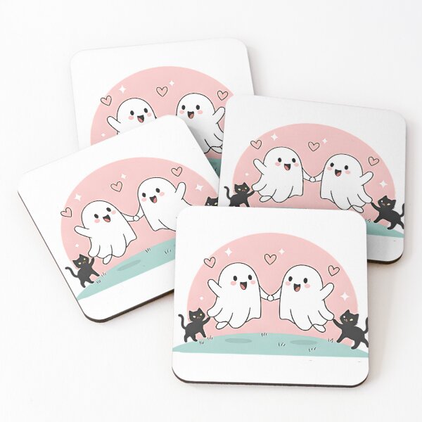 Item preview, Cute ghost couple with cat halloween kawaii art designed and sold by ArtDesignTp.
