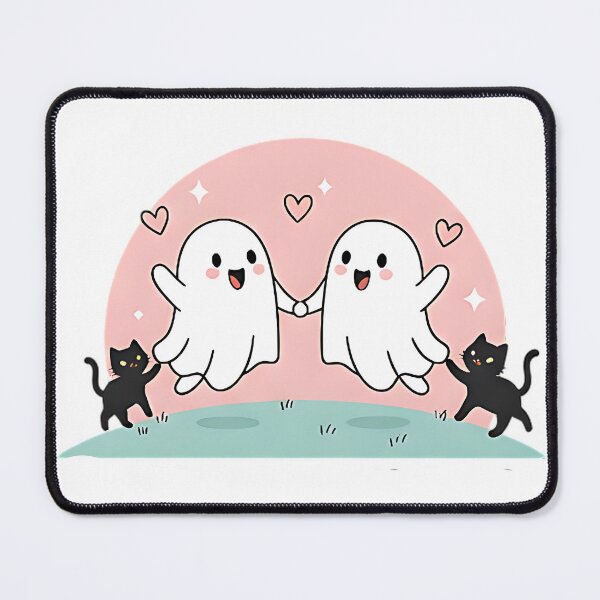 Item preview, Cute ghost couple with cat halloween kawaii art designed and sold by ArtDesignTp.