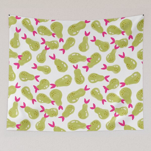 Item preview, Green Fresh Pears with Pink Leaves Pattern designed and sold by Farissa Designs.