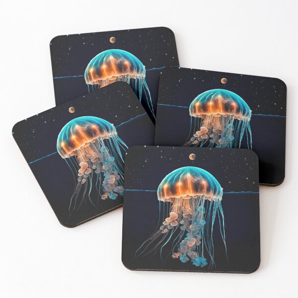 Item preview, Ethereal Bioluminescent Jellyfish & Starry Night Sky Print designed and sold by LanaGustavsson.