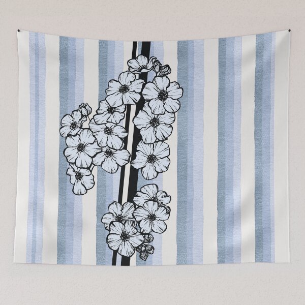Item preview, Forget-Me-Nots Botanical Illustration – Hand-Drawn Floral Art on Watercolor Stripes designed and sold by Heritage Hive Studio.