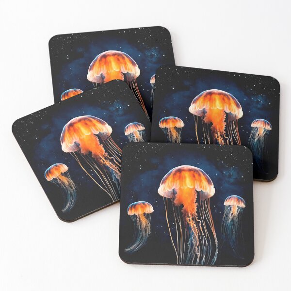 Item preview, Ethereal Bioluminescent Jellyfish & Starry Night Sky Print designed and sold by LanaGustavsson.