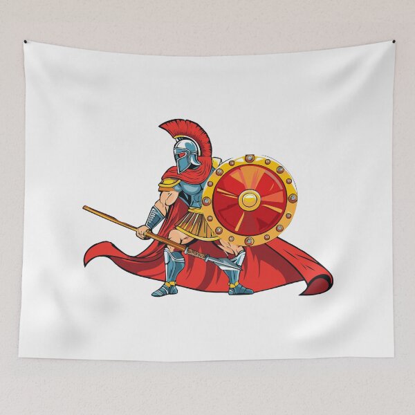Item preview, Powerful ancient warrior holding spear and shield ready for battle, Spartan or Trojan warrior with helmet and spear, Ancient Greek Hoplite muscular Warrior designed and sold by Danler.
