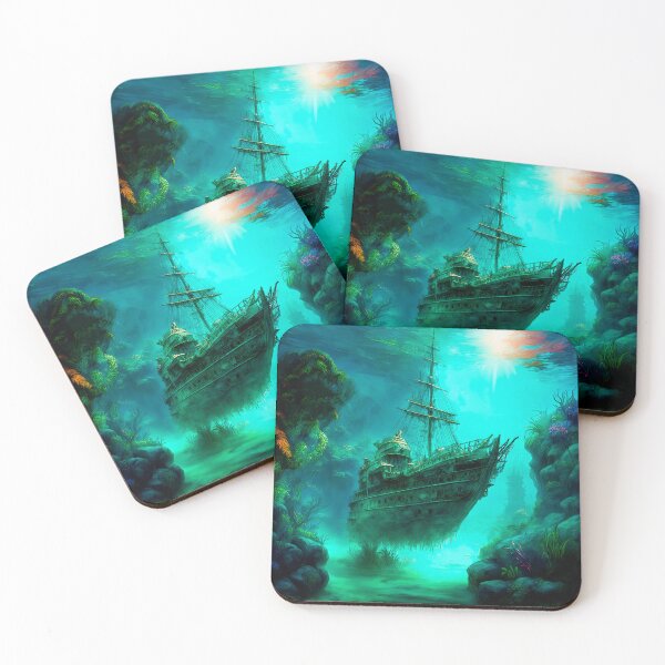 Item preview, Grand Classical Oil Painting: Sunken Tall Ship on Coral Reef designed and sold by LanaGustavsson.
