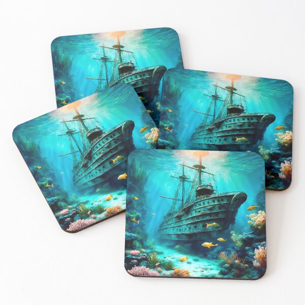 Item preview, Grand Classical Oil Painting: Sunken Tall Ship on Coral Reef designed and sold by LanaGustavsson.