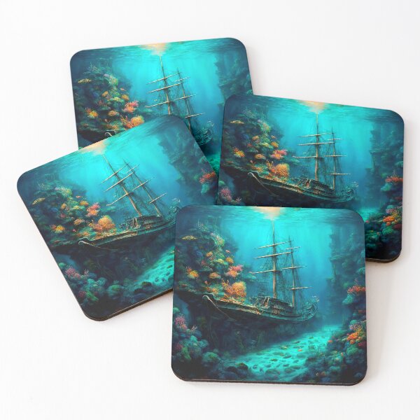 Item preview, Grand Classical Oil Painting: Sunken Tall Ship on Coral Reef designed and sold by LanaGustavsson.