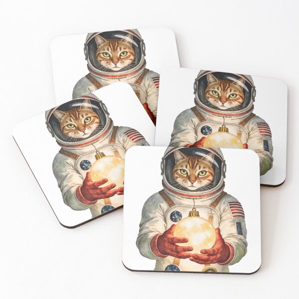 Item preview, Creative illustration of a cat in a spacesuit holding the Earth decorated for the holidays designed and sold by SpaceartLilu.