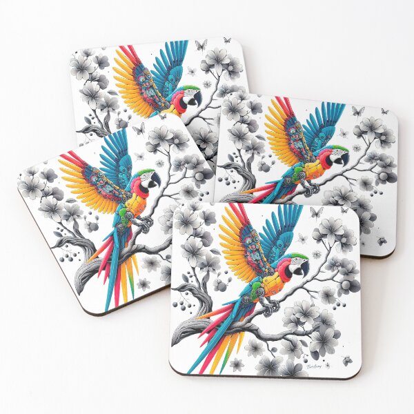 Item preview, Vibrant Mechanical Parrot on Floral Branch designed and sold by Bot-Army.