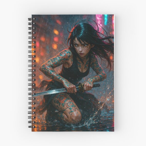 Item preview, Neon Blade – Cyberpunk Tattooed Samurai designed and sold by posteriumprint.