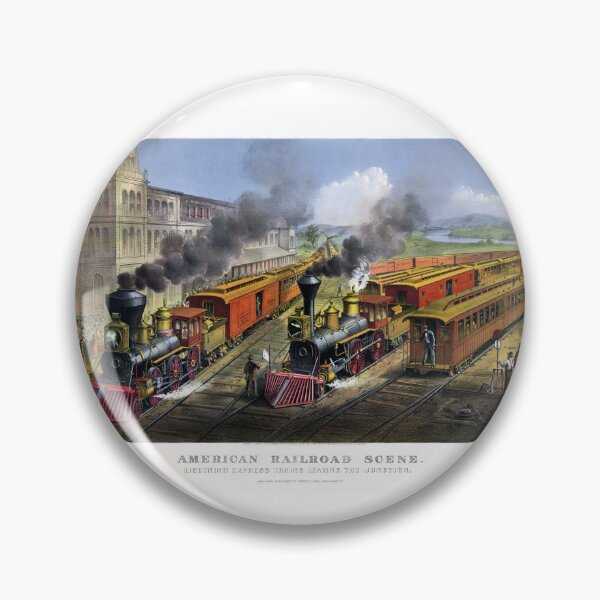 Item preview, 1874 - American Railroad Scene: Lightning Express Trains Leaving The Junction – Currier & Ives – Lithograph – Repaired and Enhanced  designed and sold by WheelieGdArt.