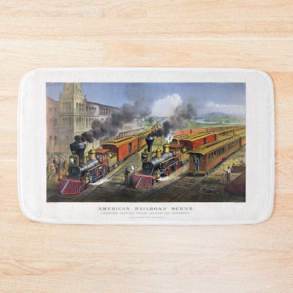 Item preview, 1874 - American Railroad Scene: Lightning Express Trains Leaving The Junction – Currier & Ives – Lithograph – Repaired and Enhanced  designed and sold by WheelieGdArt.