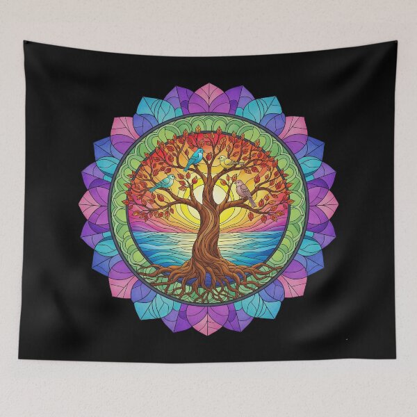 Item preview, Colorful Stained Glass Tree of Life Mandala designed and sold by TeeARTHY.