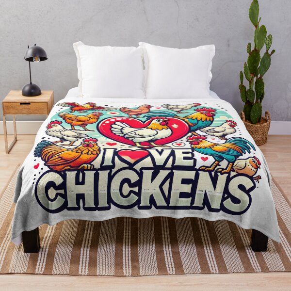 Item preview, I Love Chickens Colorful Cartoon Rooster and Hen Illustration. designed and sold by The-T-In-Retro.