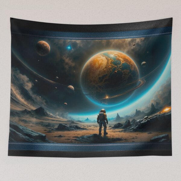 Item preview, Lone Astronaut Gazing Upon A Surreal Warping Of Space Time Captivating AI Concept Art by Xzendor7 designed and sold by Xzendor7 Digital Art Creations.