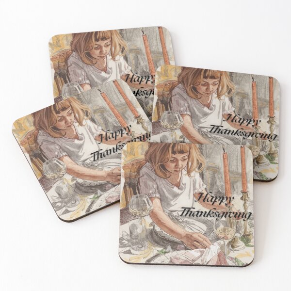 Item preview, Happy Thanksgiving – Warm Autumn Dinner Table Art Illustration designed and sold by InspiredCreatives.