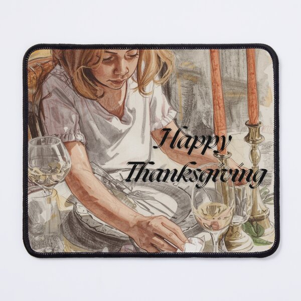 Item preview, Happy Thanksgiving – Warm Autumn Dinner Table Art Illustration designed and sold by InspiredCreatives.