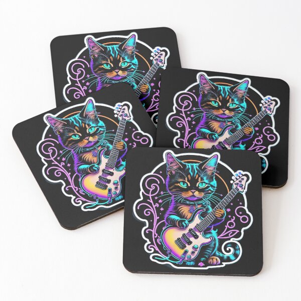 Item preview, Neon Cat Playing Guitar designed and sold by UniqueArtsOnly.