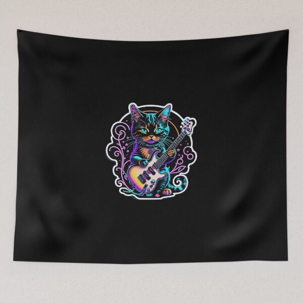 Item preview, Neon Cat Playing Guitar designed and sold by UniqueArtsOnly.