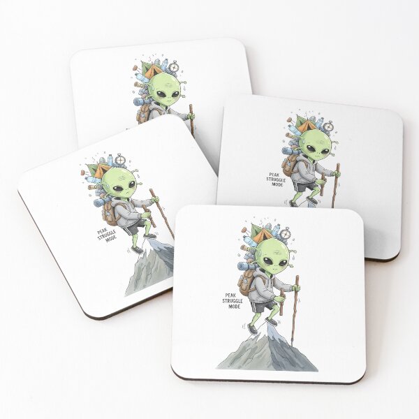 Item preview, Peak Struggle Mode – Funny Alien Hiking Sticker | Watercolor Climbing Alien designed and sold by EverStitchStudio ★★★★★.