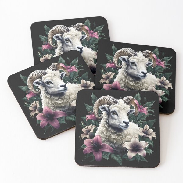 Item preview, Majestic Ram & Lilies – Elegant Horned Ram Art for Animal Lovers designed and sold by JoyMuse.