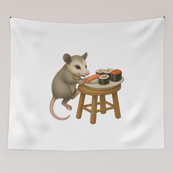 Item preview, Baby Possum Eating Sushi designed and sold by thehaywirehoney.