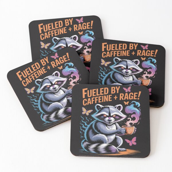 Item preview, Fueled By Caffeine Rage Raccoon Drinking Coffee designed and sold by Ikwalima.