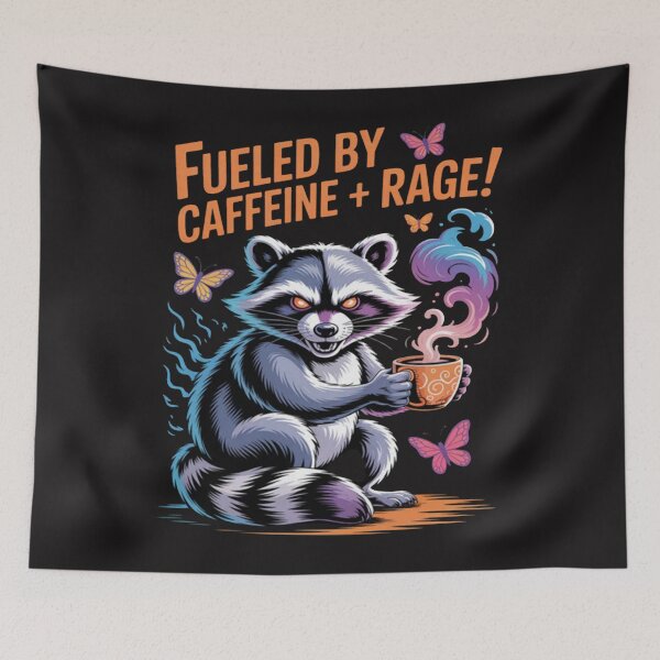 Item preview, Fueled By Caffeine Rage Raccoon Drinking Coffee designed and sold by Ikwalima.
