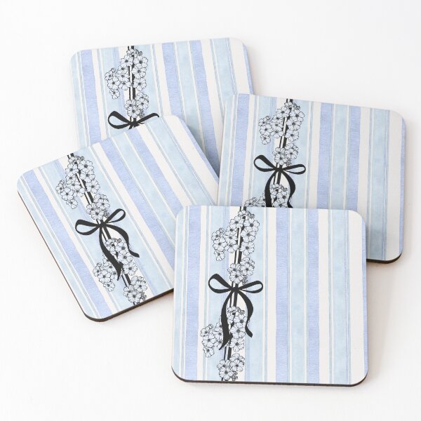 Item preview,  Forget-Me-Nots and Bows – Floral Art on Watercolor Stripes Blue designed and sold by Heritage Hive Studio.