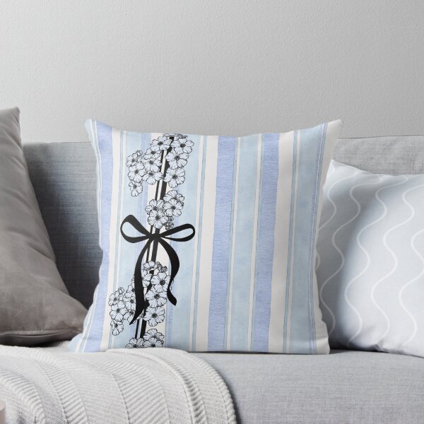 Forget-Me-Nots and Bows on Watercolor Stripes Throw Pillow