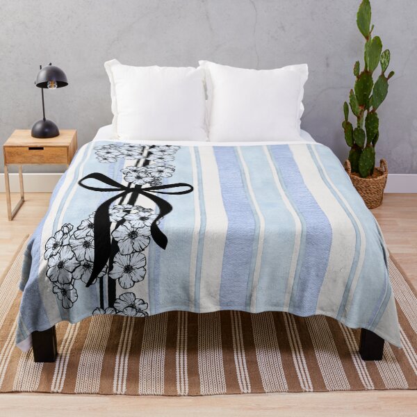 Item preview,  Forget-Me-Nots and Bows – Floral Art on Watercolor Stripes Blue designed and sold by Heritage Hive Studio.