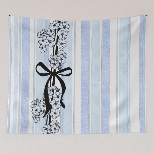Item preview,  Forget-Me-Nots and Bows – Floral Art on Watercolor Stripes Blue designed and sold by Heritage Hive Studio.