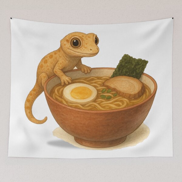 Item preview, Little Gecko on a Ramen Bowl designed and sold by thehaywirehoney.