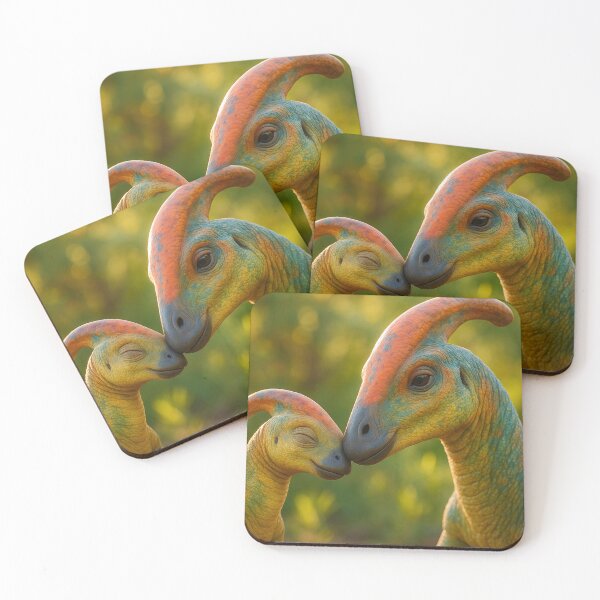 Item preview, Baby Parasaurolophus and Mom Snuggling In Vibrant Forest designed and sold by SassyArtistry.