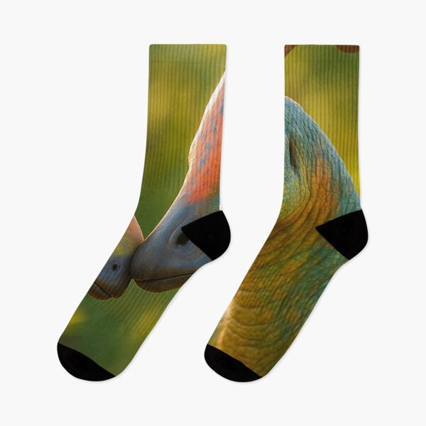 Item preview, Baby Parasaurolophus and Mom Snuggling In Vibrant Forest designed and sold by SassyArtistry.