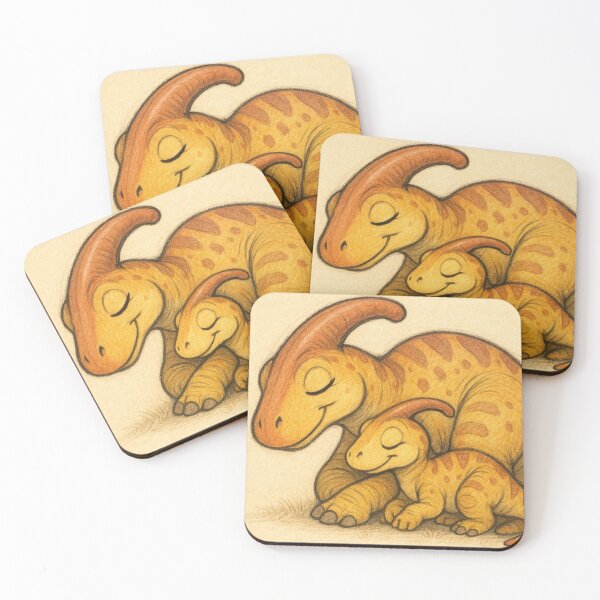 Item preview, Cute Drawing Of Sleeping Baby Parasaurolophus and Mom Snuggling designed and sold by SassyArtistry.
