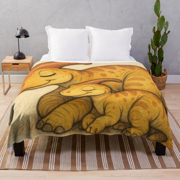 Item preview, Cute Drawing Of Sleeping Baby Parasaurolophus and Mom Snuggling designed and sold by SassyArtistry.
