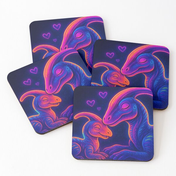 Item preview, Neoon Retro Drawing Of Baby Parasaurolophus and Mom Snuggling designed and sold by SassyArtistry.