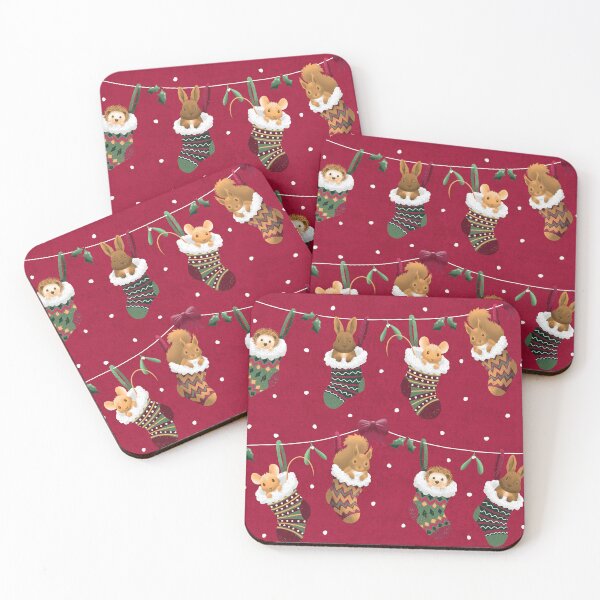 Item preview, Cute Woodland Forest Animals in Christmas Stockings on Dark Red designed and sold by piptompatternco.