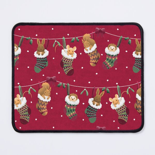 Item preview, Cute Woodland Forest Animals in Christmas Stockings on Dark Red designed and sold by piptompatternco.