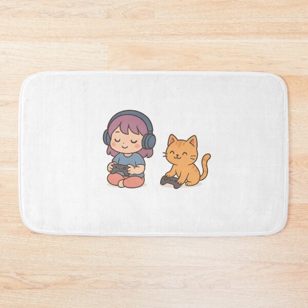 Item preview, Kawaii Gamer Girl and Her Cat Playing Together | Cute Chibi Gaming Illustration designed and sold by FriendlyKitty.